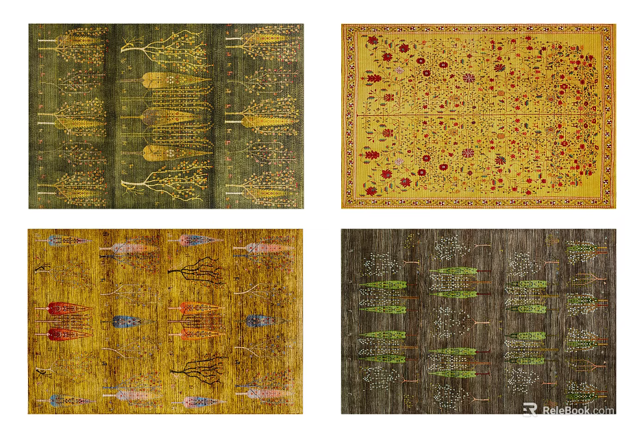 Stylish Square Rugs in Various Colors and Different Patterns for Home Decor 3d model