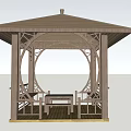 Traditional Chinese Wooden Pavilion With Circular Openwork Design Roof And Seats