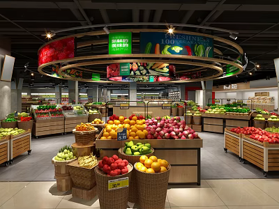 Supermarket Fresh Produce Section With Colorful Fruits Vegetables And Organized Display Shelves 3d model