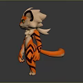3D Cartoon Game Movie Character With Orange Black Stripes Green Eyes Feline Features Fluffy Fur