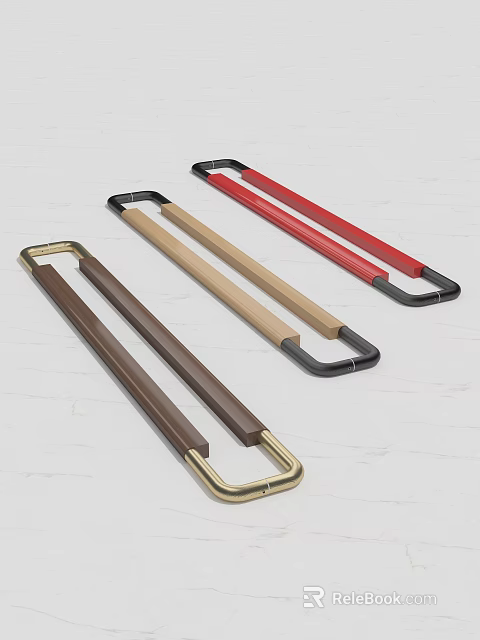 Modern Red Brown And Beige Door Handles With Long Design And Black Ends 3d model 