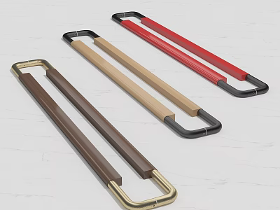 Modern Red Brown And Beige Door Handles With Long Design And Black Ends 3d model