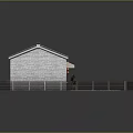 Cartoon Style Traditional Building Scene With Red Lanterns Open Kitchen Wooden Fence And Stone Path