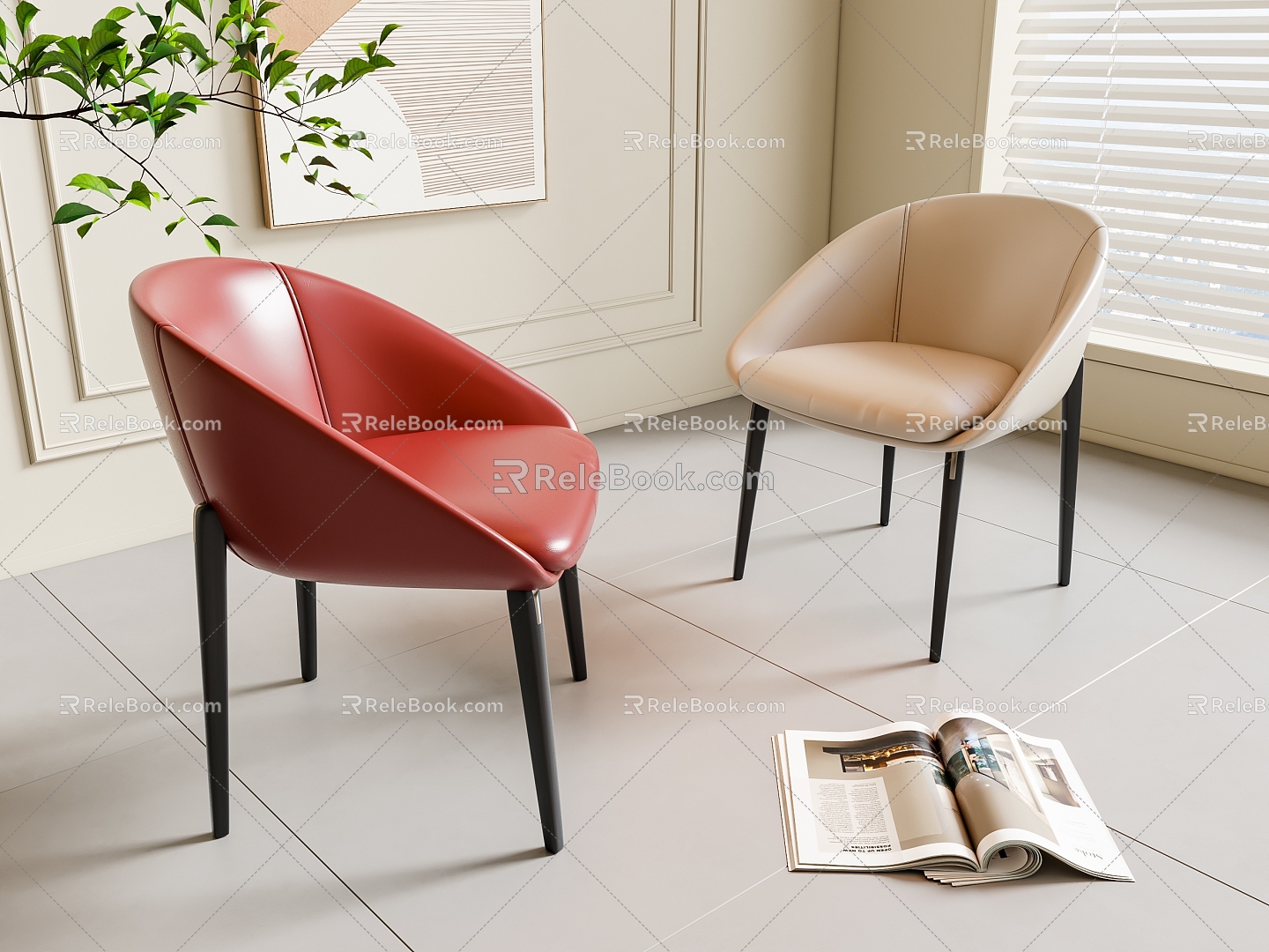 Modern single chair dining chair 3d model