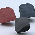 Three Different Colored Knitted Hats in Red Dark Blue and Gray Design