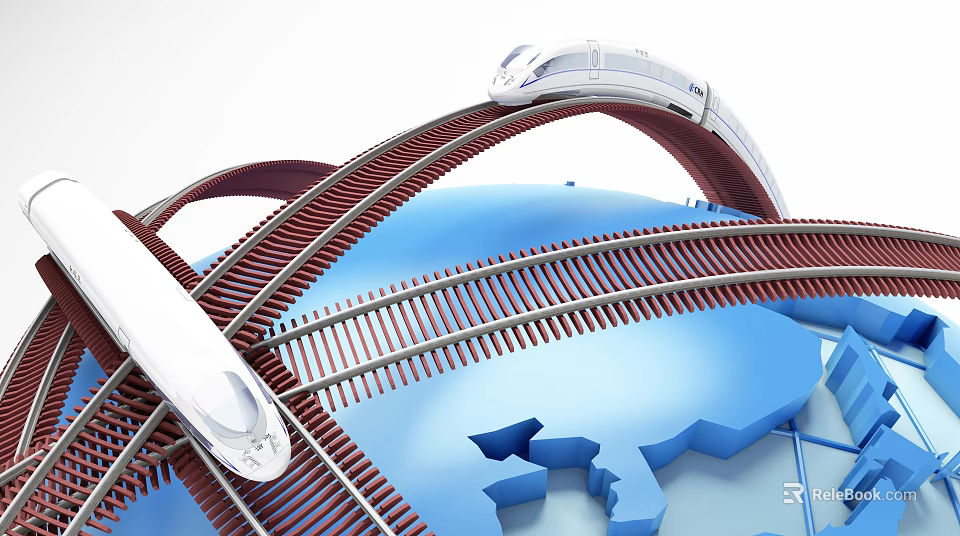 Commercial High Speed Railway Equipment With Global Track Network And Modern Trains 3d model 