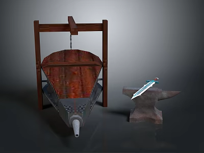 Medieval Blacksmith Workshop With Smelting Furnace Wooden Frame Anvil And Sword 3d model