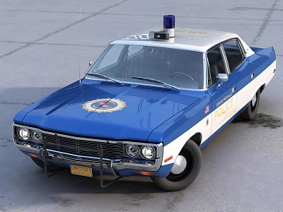 Classic Blue and White Police Car with Emergency Light on Roof as Law Enforcement Vehicle 3d model