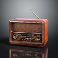 Vintage Radio Speaker With Brown Leather Exterior Metal Trim Grille Knobs And Antenna