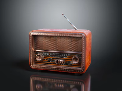 Vintage Radio Speaker With Brown Leather Exterior Metal Trim Grille Knobs And Antenna 3d model