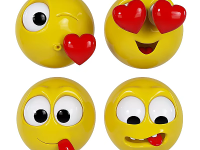 Emoji Decorative Ornament Set with Yellow Faces Various Expressions Hearts Tongue And Teeth 3d model