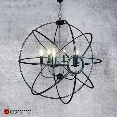 Vintage Spherical Chandelier With Metal Frame And Candle Bulbs On Textured Gray Wall 3d model