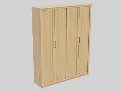 Modern Light Wood Wardrobe With Three Doors And Metal Handles 3d model