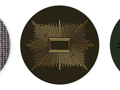 Dark Green Round Rug With Gold Radiant Pattern And Square Frame Design 3d model