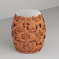 Natural Hand Woven Rattan Drum Stool With Comfortable Padded Seat For Casual Home Furniture