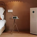 Modern White Air Purifier With Elegant Grille Design In Bedroom Home Setting