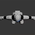 Humanoid Robot With White And Black Body Blue Eyes Standing On Dark Surface