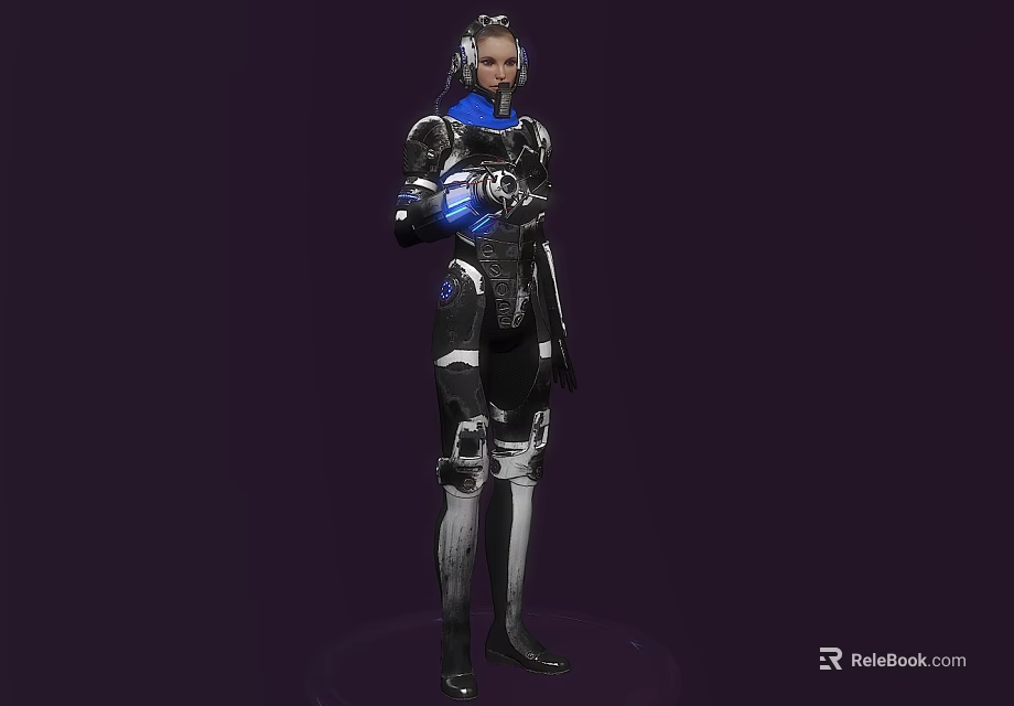 Futuristic Sci Fi Game Character In Armored Suit With Blue Glowing Elements 3d model 