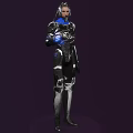 Futuristic Sci Fi Game Character In Armored Suit With Blue Glowing Elements