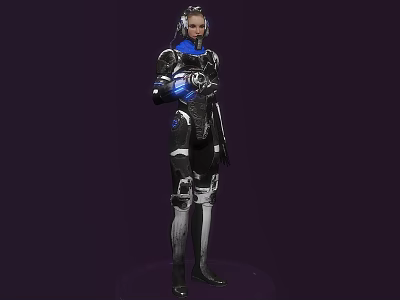 Futuristic Sci Fi Game Character In Armored Suit With Blue Glowing Elements 3d model