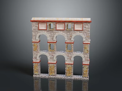 Wood And Stone Architectural Model With Arched Windows And Layered Design 3d model