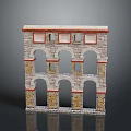 Wood And Stone Architectural Model With Arched Windows And Layered Design