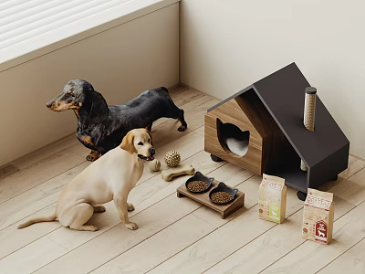 Dogs And Pet Items In Home Setting 3d model Dogs And Pet Items In Home Setting 3d model