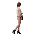 A Stylish Woman Wearing Lace Top And Pink Pants With Black Boots Holding Black Jacket