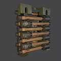 Sturdy Multi Layer Storage Furniture With Green Frame And Wooden Cylindrical Poles