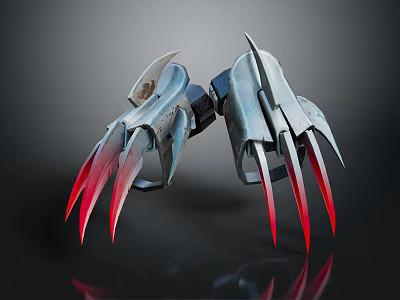 Futuristic Creature Character Mechanical Claw With Metallic Structure And Sharp Red Claws 3d model