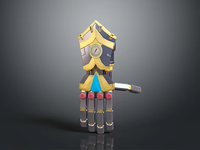 Mechanical Character Design With Golden Blue Armor And Red Accent Tech Details 3d model