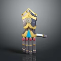 Mechanical Character Design With Golden Blue Armor And Red Accent Tech Details