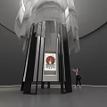 White Layered Art Installation With Black Pillars In Modern Gallery Space