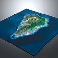 Island Terrain 3D Model with Surrounding Ocean Vegetation and Mountain Topography