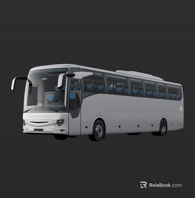 White Modern Bus with Large Windows Blue Seats and Sleek Exterior Design 3d model 