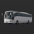 White Modern Bus with Large Windows Blue Seats and Sleek Exterior Design