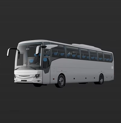 White Modern Bus with Large Windows Blue Seats and Sleek Exterior Design 3d model