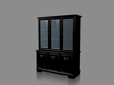 Black Bookcase With Glass Doors And Drawers For Home Storage Space 3d model