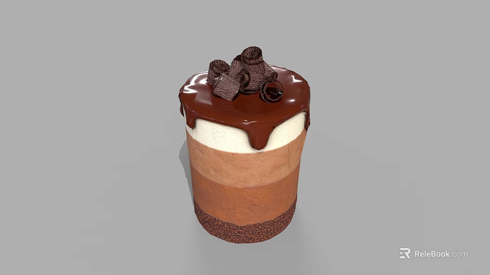 Layered Chocolate Vanilla Cup Dessert with Crumbled Base Chocolate Curls and Drizzle 3d model 
