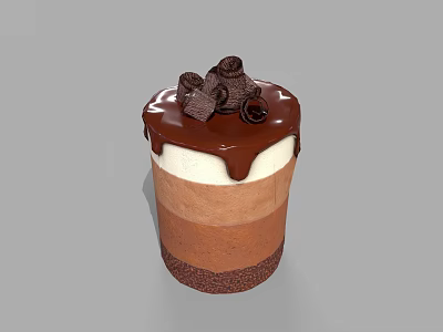 Layered Chocolate Vanilla Cup Dessert with Crumbled Base Chocolate Curls and Drizzle 3d model