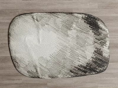 Oval Stylish Rug With Gray And White Abstract Pattern On Wooden Floor 3d model