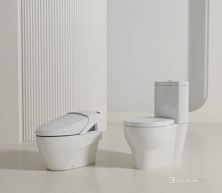 Two Modern White Toilets In Different Styles For Minimalist Bathroom Design 3d model 