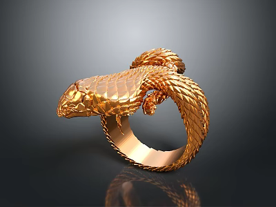 Golden Snake Shaped Ring With Intricate Design Fashionable Daily Life Accessory 3d model