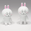 Cute White Rabbit Dolls with Pink Ears and Blush Cheeks on Gray Surface 3d model