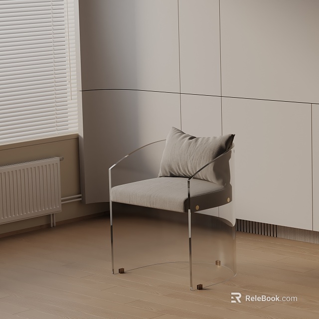 Modern Dining Chair With Metal Frame Gray Cushion And Pillow White Wall Blinds Wooden Floor 3d model 
