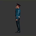 Uniformed Man Saluting In Blue Uniform With Hat Standing In Formal Front View