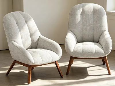 Two Modern Light Gray Upholstered Armchairs with Wooden Legs in Bright Interior 3d model