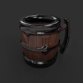 Rustic Wooden Barrel Shaped Mug With Metal Accents And Handle Design