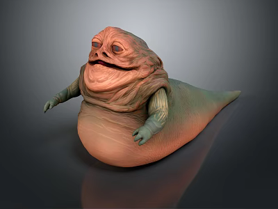 Fantasy Creature Sculpture In Orange And Green With Rounded Body Detailed Carving And Expressive Features 3d model