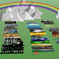 Park Landscape With Rainbow Mountains Clouds And Layered Natural Scenery